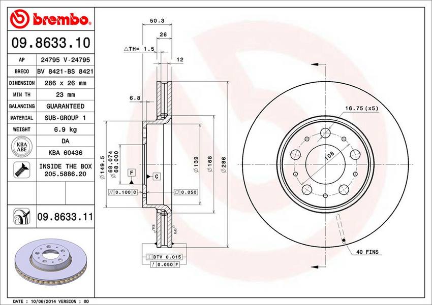 Volvo Brembo Disc Brake Rotor - Front (286mm) 31471830